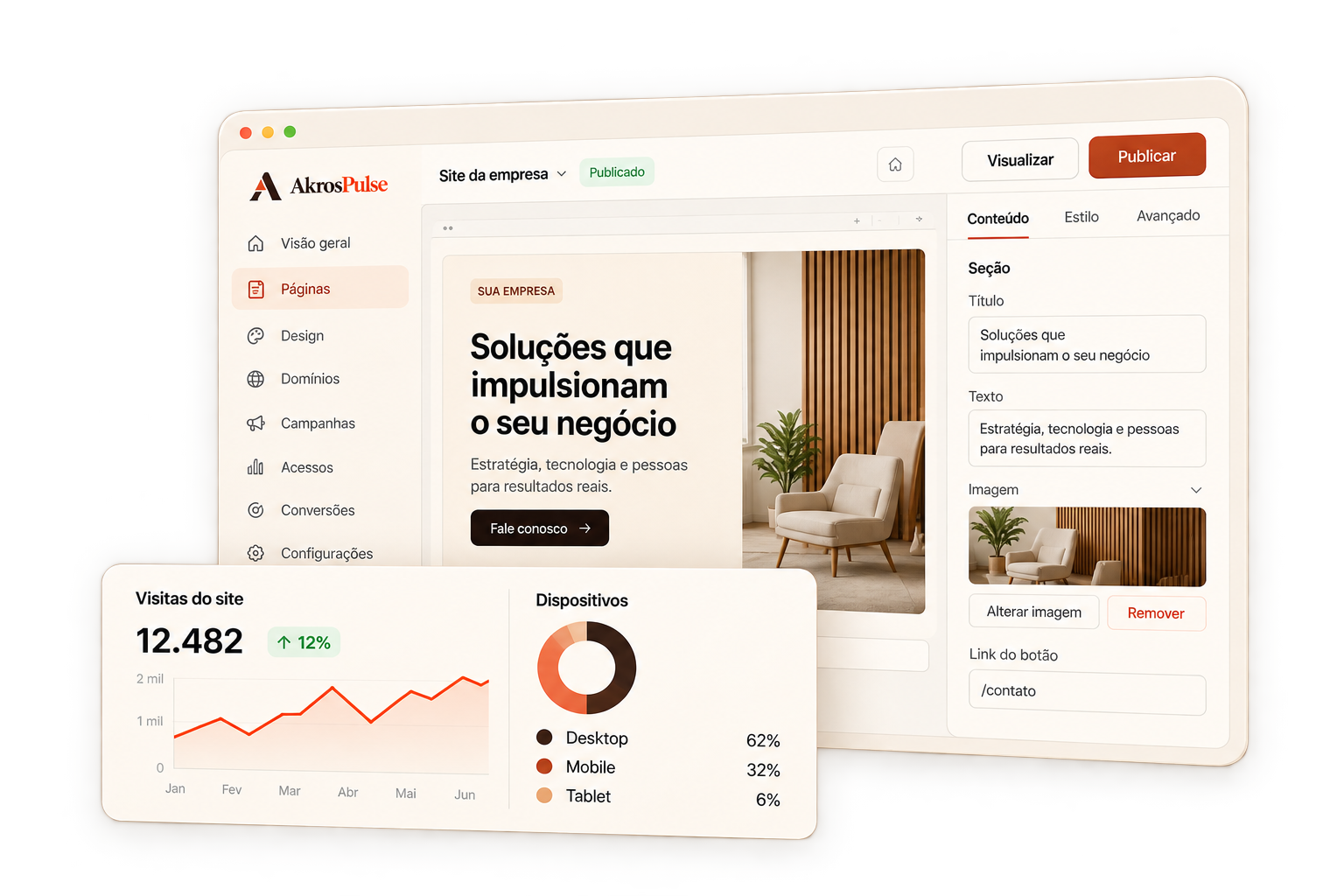 Mockup ilustrativo de início do AkrosPulse