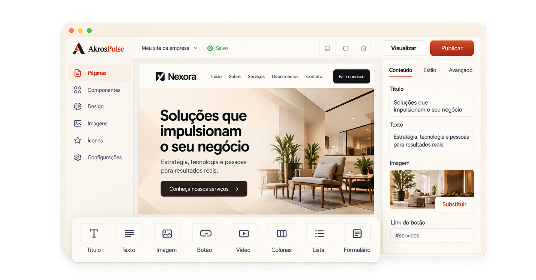 Mockup ilustrativo de criação de sites do AkrosPulse