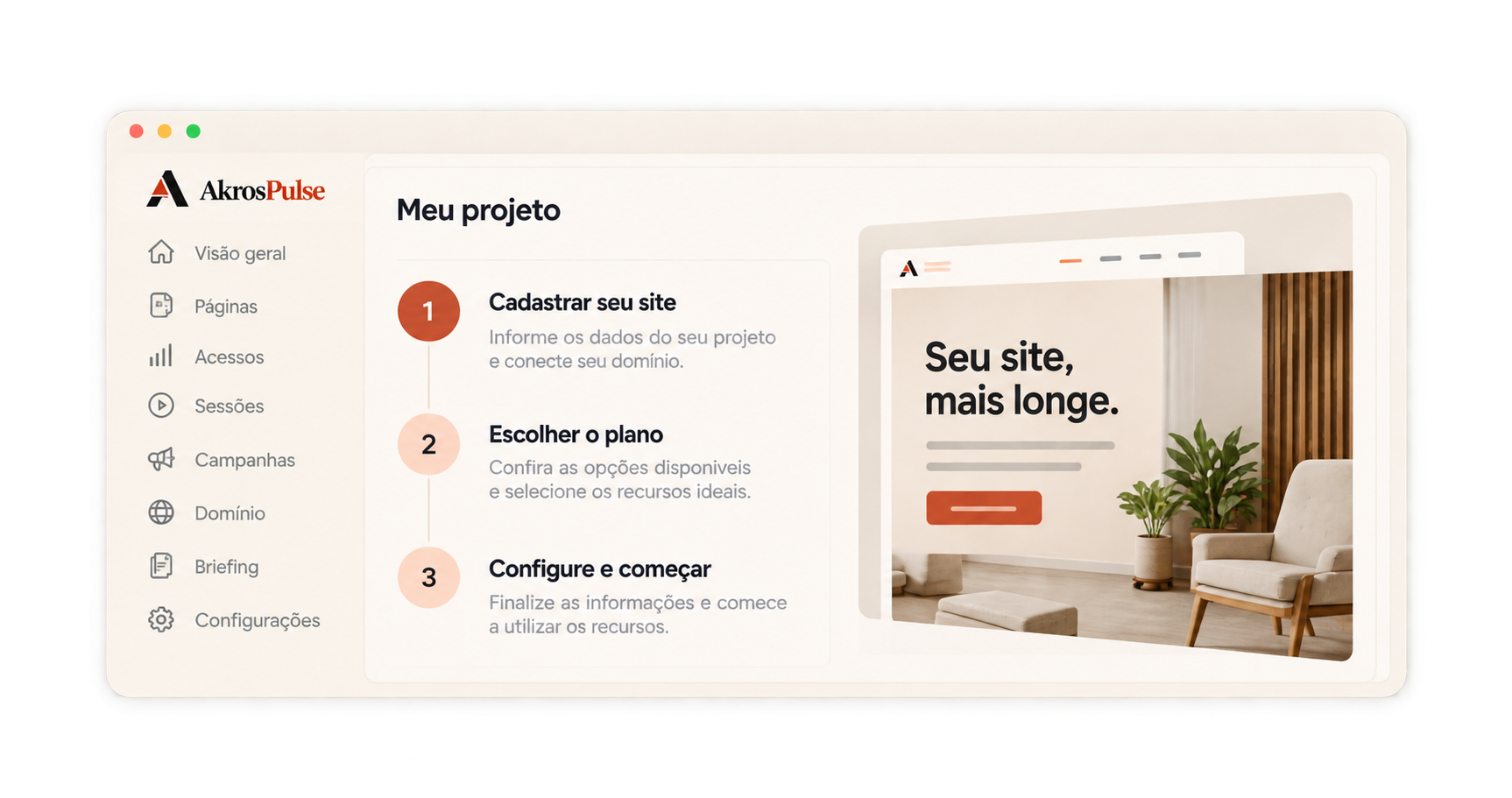 Ilustração do cadastro do site e escolha de recursos